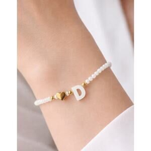 Stainless Steel White Beaded Initial D Heart Bracelet New